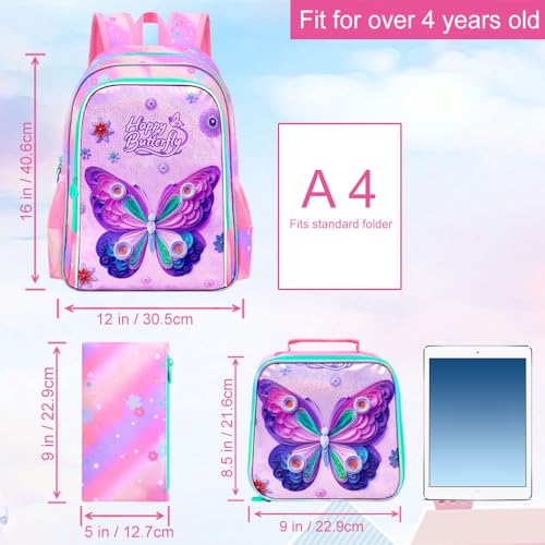 Image of WZLVO 3PCS Kids Backpack for Girls, Unicorn Dinosaur Animal Prechool Elementary Kindergarten School Bookbag with Lunch Box