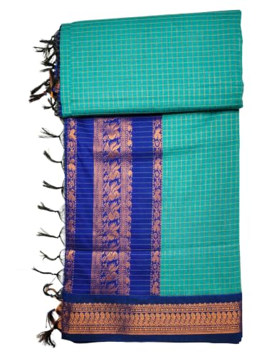Image of Pure Kalyani Cotton Saree | Zari Border & Blouse Piece - Lata Gadwal Design | Traditional Saree