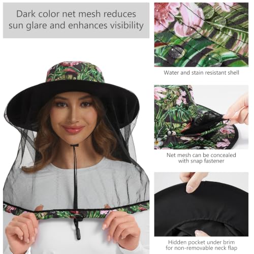 Image of BASSDASH UPF 50+ Mosquito Sun Hat with Hidden Head Net and Neck Flap for Men Women Outdoor Fishing Hiking Camping
