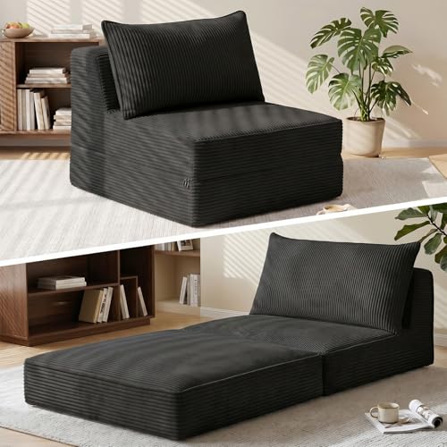 Image of Erament Folding Sofa Bed, 8 inch Convertible Sleeper Sofa Fold Out Chair Bed with Pillow, Portable Floor Couch Lounge Sofa for Living Room Bedroom Guest Room, Black