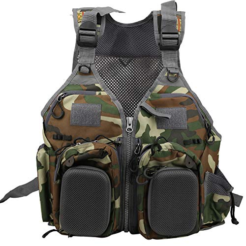 Keenso Gilet de pêche à la Mouche, Veste extérieure multifonctionnelle Gilet de Camouflage Respirant avec Poches pour la Chasse pêche Voyage Cover