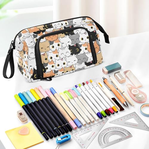 Image of Fisyme Cute Cats Pencil Case Large Capacity Pencil Pouch Pen Bag Box Big Makeup Pencil Case Organizer