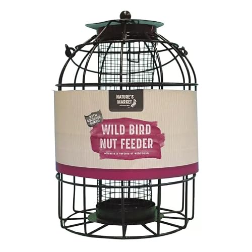 Image of HomeZone Squirrel Proof Nut Bird Feeder with Protective Cage – Hanging Peanut Feeder for Wild Birds, Weatherproof Steel Bird Feeder with Locking Lid