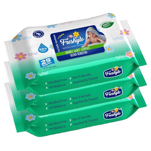 Image of Baby Wipes with 99% Purified Water & Glycerine | Extra Thick & Moist Wet Tissues | Alcohol free, Skin-Friendly, pH balanced & Hypoallergenic | 75 Counts (Pack of 3)