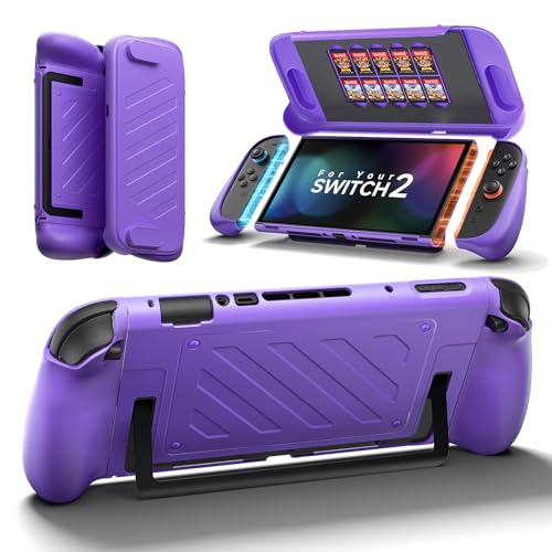 JSAUX Split Protective Case for Nintendo Switch 2, TPU Middle Frame &amp; PC Front Cover, Non-Slip Ergonomic Grip, Storage for 10 Game Cards, Supports Stand Use-PC0114(Purple)
