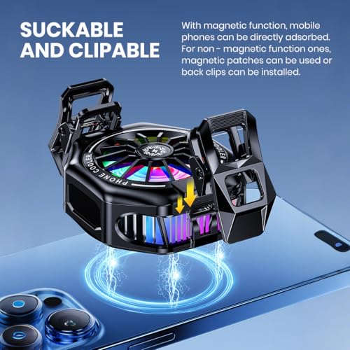 Image of ZORBES Phone Cooler for Gaming, 15W Magnetic Mobile Cooler, Gaming Cooling Fan with 3 Level Model Dislay, RGB Light, Semiconductor & 7-Blade Fan, Phone Cooling Pad for IOS & Android Phones
