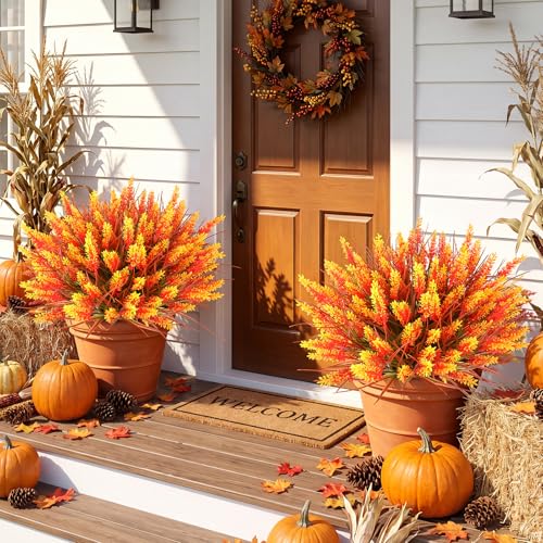 Image of AmyHomie 16 PCS Artificial Fall Flowers for Outdoors,Fake Lavender Plants