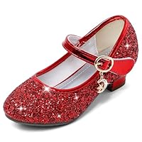 Cheerful Mario 5-10 Jahre Prinzessinnen Schuhe Mädchen Pailletten Ballerinas mit Absatz Glitzer Mary Jane Halbschuhe Kinder Party Rot 35 EU