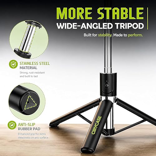 Image of CIRYCASE Selfie Stick Tripod, 67 inch /170CM Reinforced Tripod for Mobile Phone, Multi-Functional Bluetooth Long Selfie Stick for Travel, Vlogging, Compatible with iPhone and All Smartphones