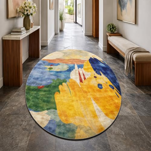 Tapis ovale antidérapant et lavable pour salon moderne - 2