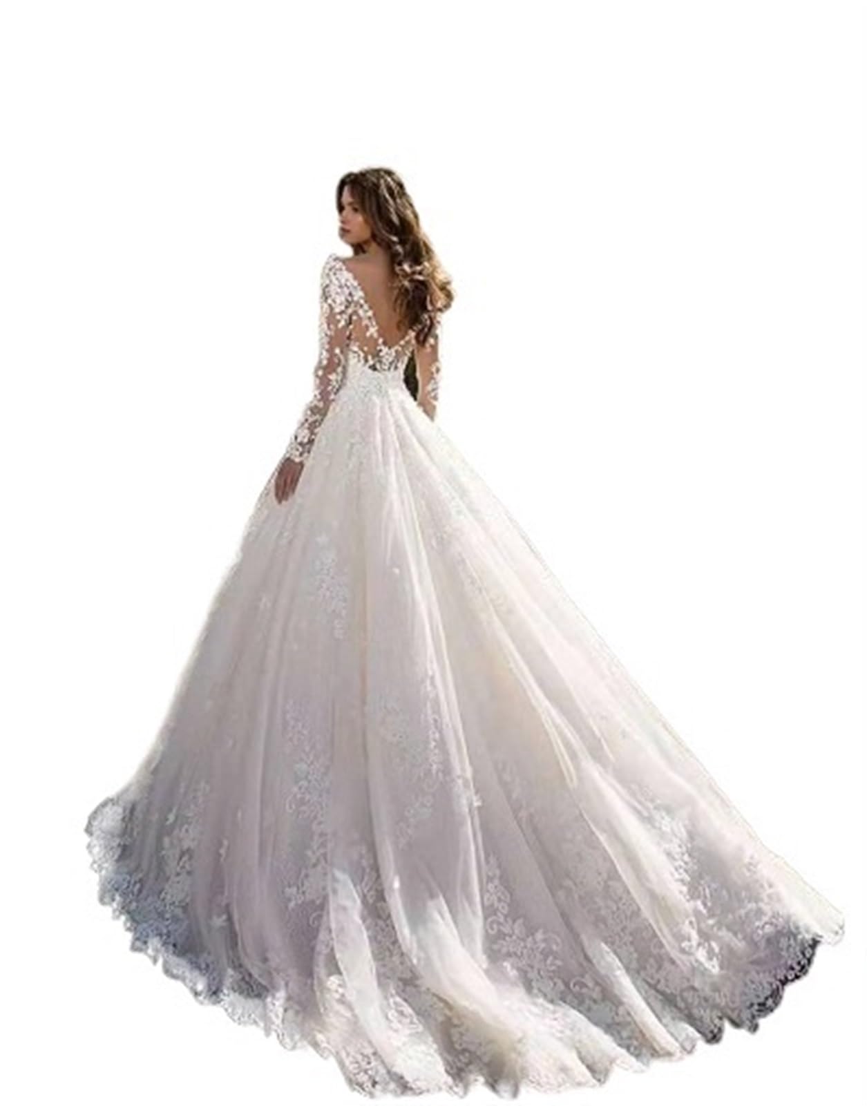 Robe de mariée Blanche à Manches Longues en Dentelle for Femme