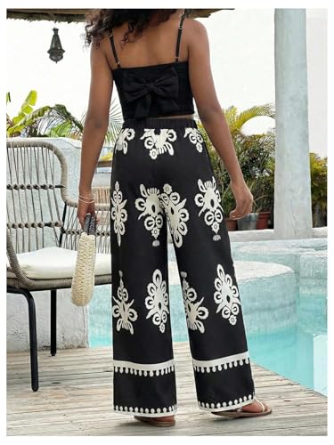 Image of Floerns Girl's 2 Piece Outfit Hawaiian Tropical Crop Cami Tops and Boho Pants Set