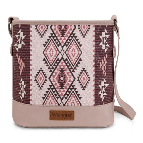 Wrangler Crossbody Bag for Women Aztec Print Western Style Crossover Purse With Adjustable Strap Pink WG213-2003PK
