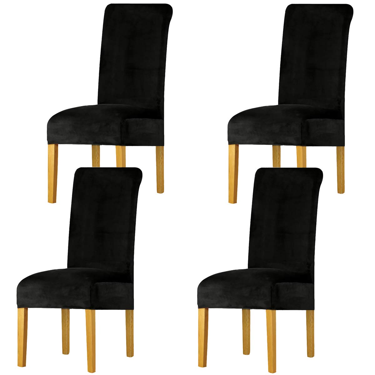 LANSHENG Velvet Dining Chair Covers Set of 4, Black