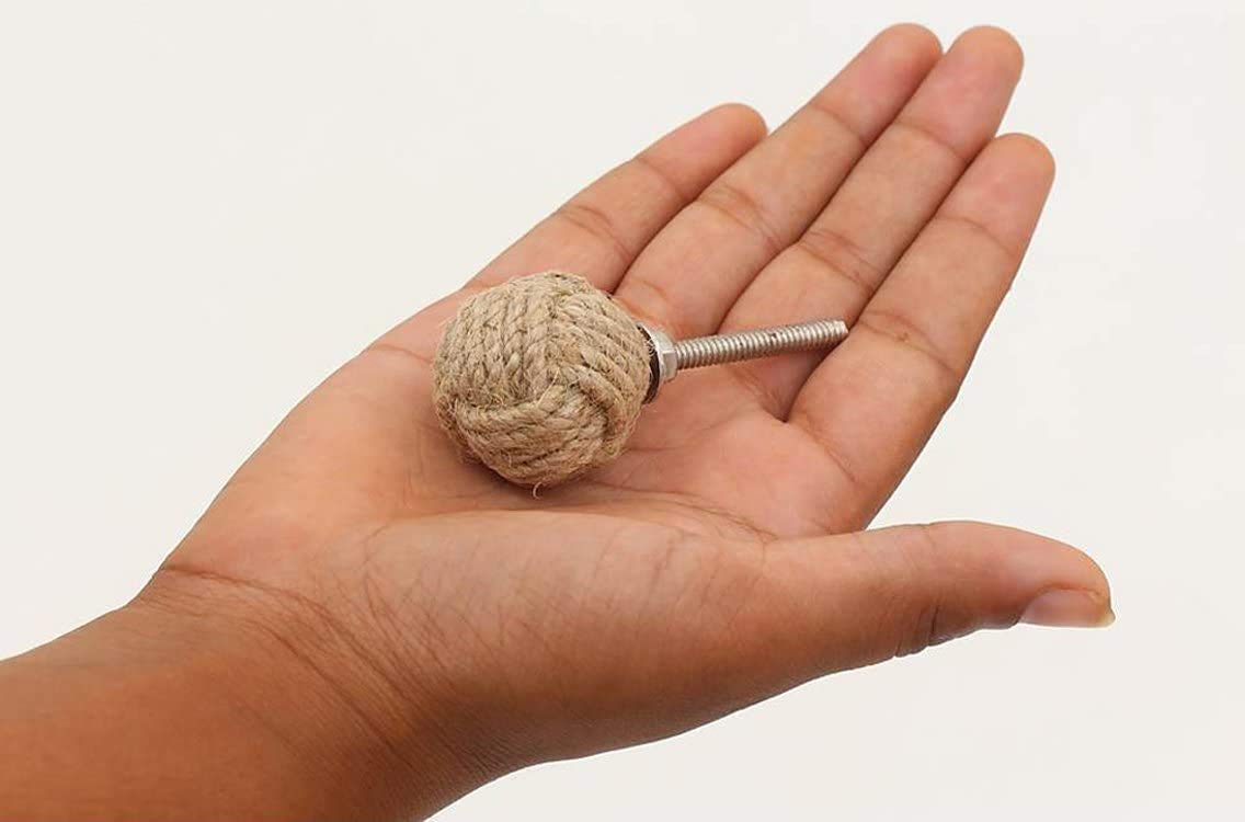 QNNEFF Lot De 6 Poignées De Tiroir En Corde De Jute Torsadée En Laiton Brossé Rustique En Corde De Chanvre - Poignées Antiques Pour Armoire, Porte De Placard