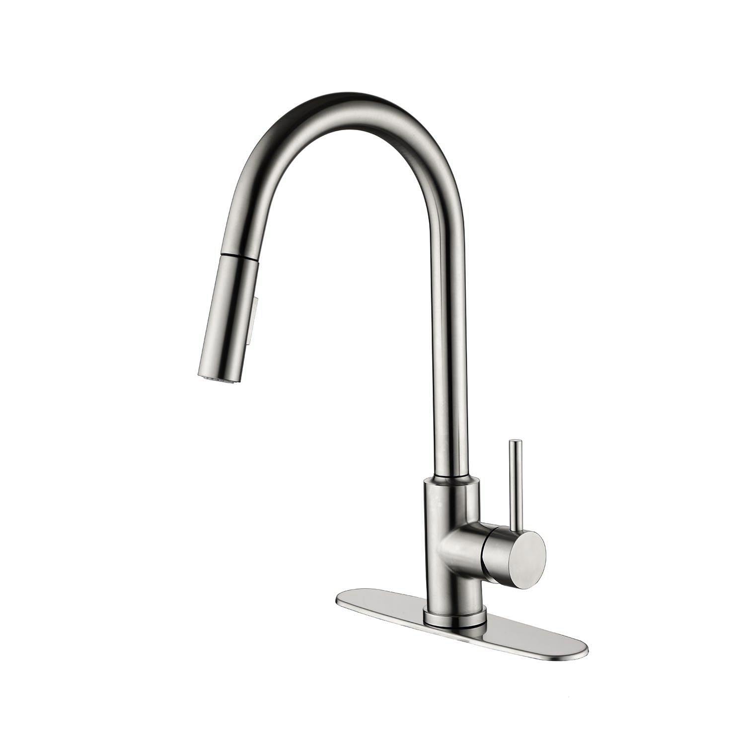 COSZWQDP Stylish Kitchen Faucet with Pull-Down Sprayer for Effortless Use High-Arc and Versatile Functionality Brushed Nickel Finish