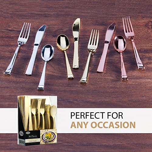 Plastic Cutlery Silverware Extra Heavyweight Disposable Flatware, Full Size Cutlery Combo, 32 Forks, 32 Knifes, 32 Spoons, Value Pack 96 Count