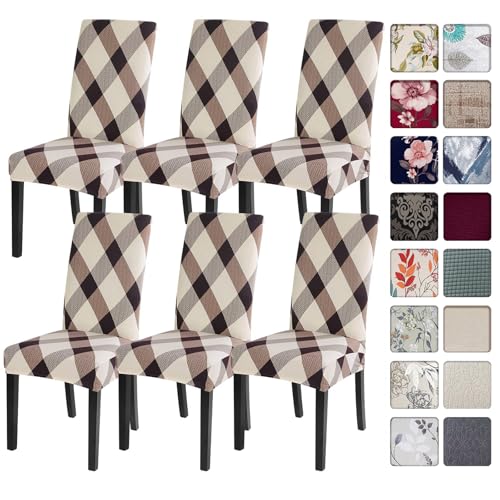 SearchI Dining Room Chair Covers Slipcovers Set of 6,Spandex Super Fit Stretch Removable Washable Kitchen Parsons Chair Covers Protector for Dining Room,Hotel,Ceremony (Lattice)