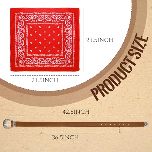 Image of Haysandy Halloween Men Cowboy Costume Hat with Bandana Belts Cowboy Cowgirl Hat Wide Cowgirl Brim Costume Accessories