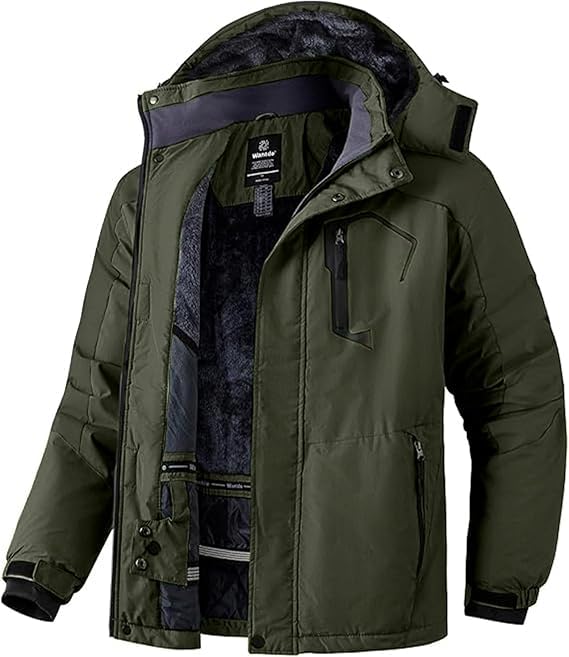 Wantdo Giacca da Sci Montagna Calda Invernale Parka da Neve Imbottita Cappotto da Snowboard in Pile Giubbotto con Cappuccio Impermeabile Uomo