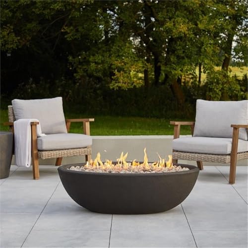 Image of Real Flame Riverside 48 inch Oval Propane Fire Pit Bowl, Push-Button Ignition, Includes 28 inch Stainless Steel Burner, Lightweight, 50,000 BTUs, Adjustable Flame Height - Shale