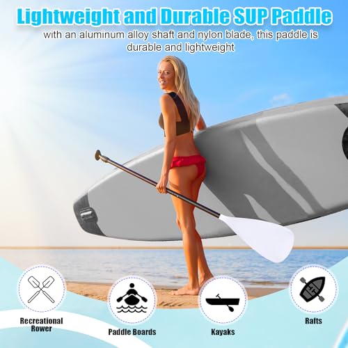Image of Hollowfly 4 Set of 3 Pieces SUP Paddle Board Paddle Adjustable Paddleboard Lightweight Stand up Oar Aluminum Alloy Floating Replacement Oar Adjustable Aluminum Alloy Shaft for Surfing