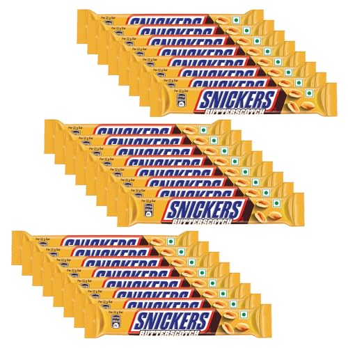 Image of Snickers Butterscotch Flavoured Chocolate Bar | Loaded with Crunchy Peanuts, Nougat & Caramel | Irresistibly Nutty Chocolate Bar | 22g | Pack of 24