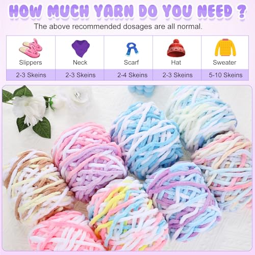Image of Buryeah Chunky Chenille Yarn for Crocheting Soft Thick Fluffy Yarn for Hand Knitting Bulky Velvet Blanket Plush for Weaving DIY Crafts Each 3.5 oz 55 Yards(Macaron Colors,8 Pack)