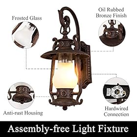 GZBtech Rustic Lantern Wall Sconce Outdoor, Vintage Oil Rubbed Bronze Exterior Large Sconce Light, 110V Waterproof… 51S00V1MMWL. SS280