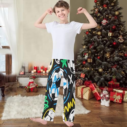 Boys' Pj Pants Soccer Painting Joggers Elastic Long Bottom Trousers Sweatpants with Pockets Size 6-142