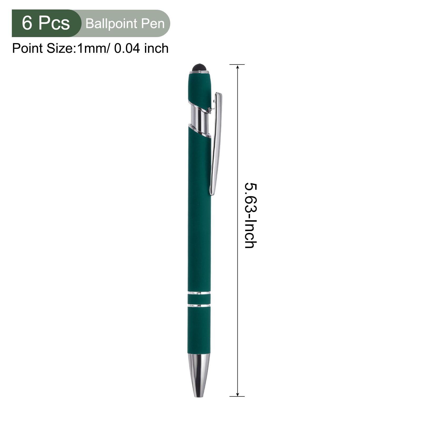 YOKIVE 6 Pcs Ballpoint Pen with Stylus Tip, 2 in 1 Black Ink Metal Stylus Pen 1.0mm Medium Point Style 1 - Image 2