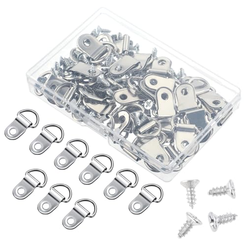 Image of 50 Pcs D Ring Picture Hangers Silver D Rings Picture Hanging Small D-Ring Pictures Hangers Including 50 Screws for Paintings, Mirrors, Clocks, Artwork Frames