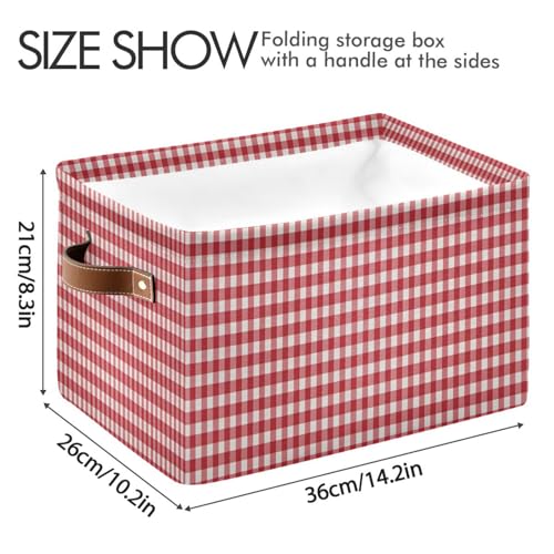Image of Kigai Red White Gingham Storage Basket with Handles Waterproof Collapsible Storage Bin Canvas Fabric Basket Decorative Box Closet Organizer for Nursery Bedroom Office