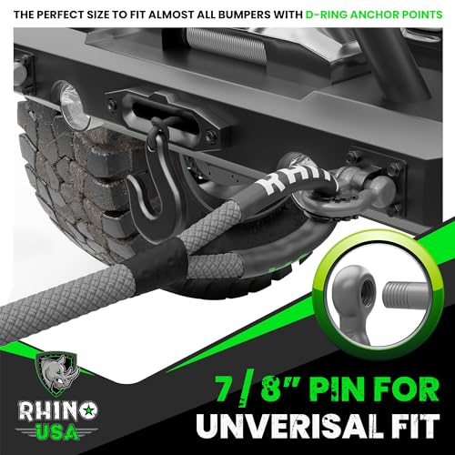 Image of Rhino USA D Ring Shackles (2-Pack) - 41,850lb Break Strength - Heavy Duty 3 /4 inch Clevis Shackle with 7 /8 Pin for Towing & Off-Road Use - Pairs with Tow Strap for Vehicle Recovery (Gray)