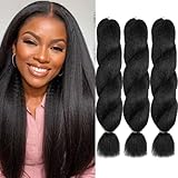 22 Inch Kinky Straight Vixen Crochet Hair Bundles – Natural Black Yaki Premium Synthetic Fibers for Black Women Hair Extension (3, 1B-22inch)