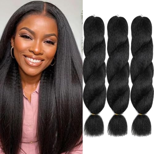 22 Inch Kinky Straight Vixen Crochet Hair Bundles – Natural Black Yaki Premium Synthetic Fibers for Black Women Hair Extension (3, 1B-22inch)