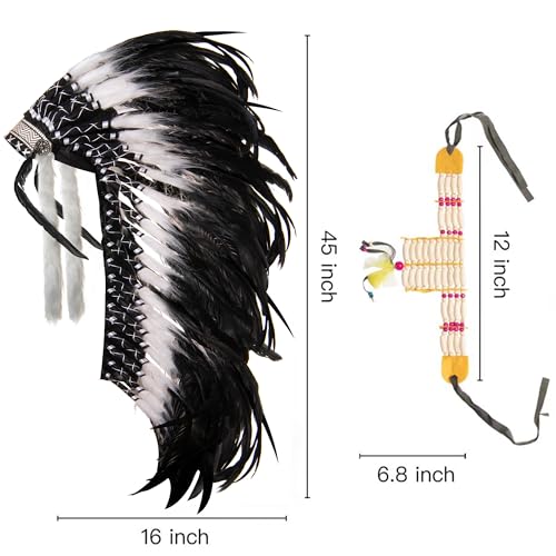 Ballinger Black Large Native Indian Headdress - Large Feather Headdress and Choker for Native Decor, Carnival, Halloween Party and Role Play