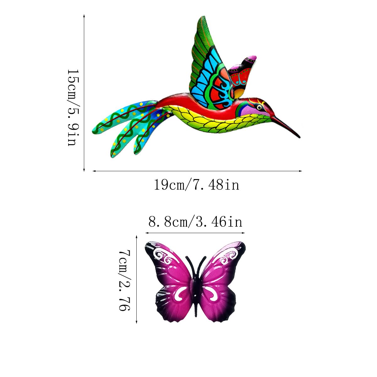 Tsilin Metal Garden Decor Set including 4 Pcs Metal Hummingbirds 6 Pcs Iron Butterflies Statues Wall Decor Wall Art Hanging Sculptures For Home Bedroom Outdoor Backyard Porch Tree Fence Decorations - Image 2