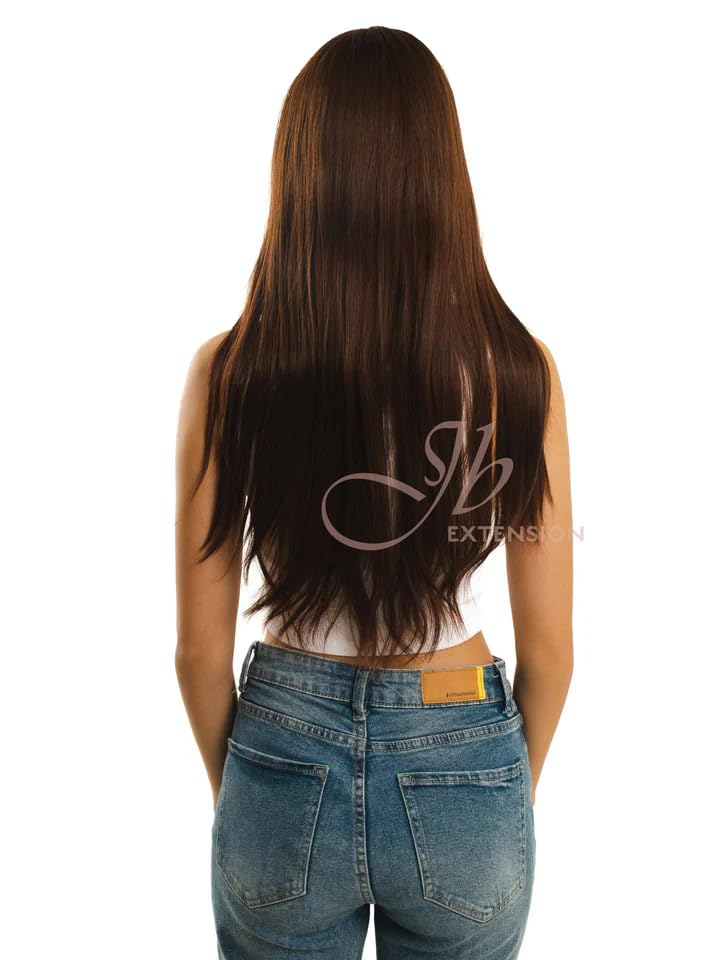 Miniatura 4 de GIUSY - Peluca de encaje frontal, pelucas largas y rectas de color marrón para mujer, pelucas sintéticas naturales para uso diario (pelucas de