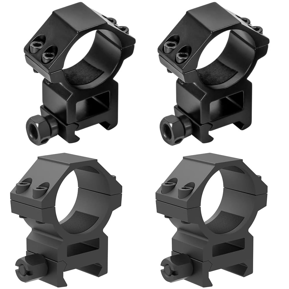 TPO 1'' Picatinny Scope Rings w/See-Thru Base, 1-inch Picatinny Scope Mount (High 2pcs+Medium 2pcs)