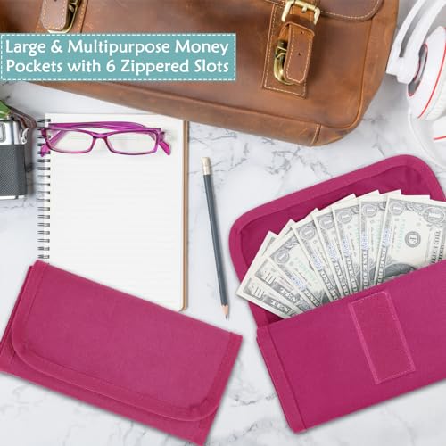 Image of Money Wallet, Money Organizer for Cash with 6 Zippered Pocket Multipack Money Pouch, Cash Bill Organizer, Envelope Wallet Money Bag Small Travel Money Holder for Budgeting, Receipt and Tips (Berry)