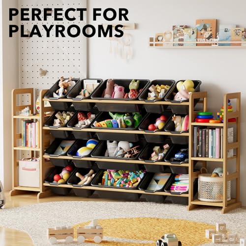 Image of SpaceAid Toy Storage Organizer with 6 Shelves and 20 Bins, Toy Organizers Storage Bookshelf, Kids Bin Shelf Toys Box Bookcase for Bedroom Playroom Organization Room Decor, True Black