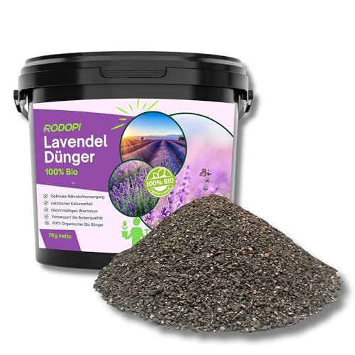 Rodopi Bio-Lavendeldünger Granulat 3 Monate Langzeitwirkung 100% pflanzlich & kalkhaltig Organischer NPK-Dünger 7-3-8 mit Eisen & Magnesium 7kg