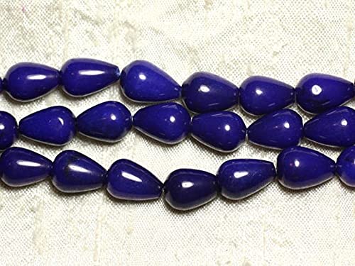Perles de jade bleues en gouttes 14x10mm pour création de bijoux de nuit de 39cm