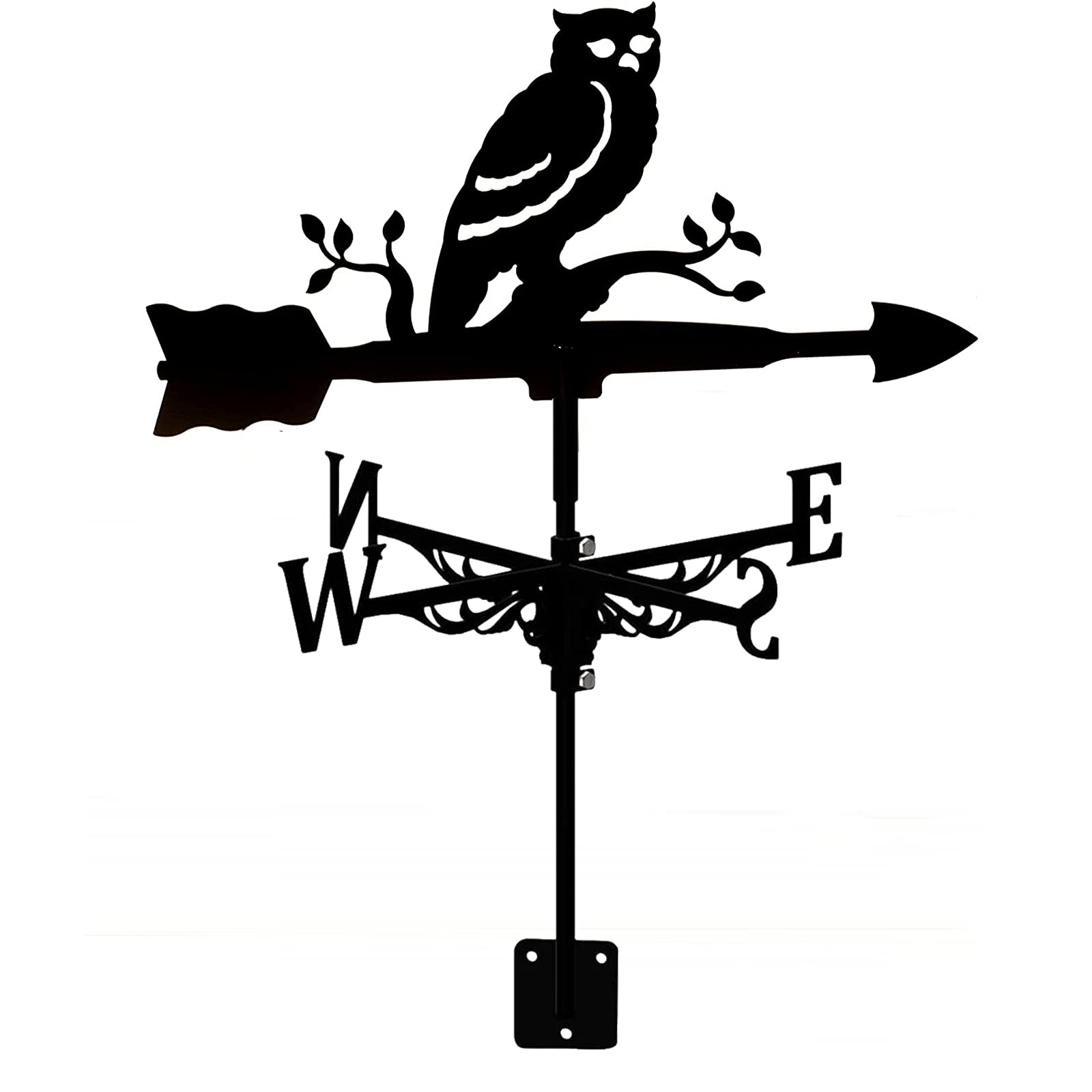 TAXXII Weather Vane Animal Metal,Vintage Black Weathervane Garden Iron weathervane Stainless Steel Hollow Wind Direction Indicator for Outdoor Roof Paddock Decoion Weathercock-Owl