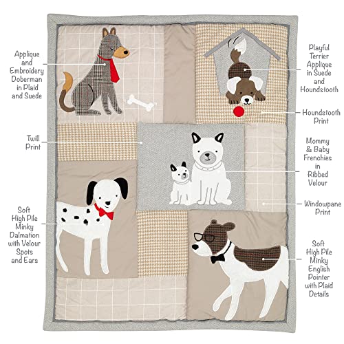 Lambs & Ivy Bow Wow Gray/Tan Dog/Puppy Nursery 3-Piece Baby Crib Bedding Set #TOP2