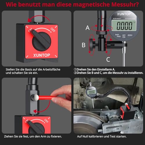 XUNTOP Digital Messuhr Präzisions Messuhr Flexibler Arm mit Magnetfuß Hochpräzisionsmessuhr 176lbs 0-1 Inch/25.4 mm für Industrieanwendungen