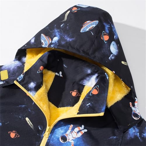 Unisex Kids Thick Fleece Rain Jacket Print Zip Detachable Hooded Raincoat Warm Windproof Coat with Pocket3