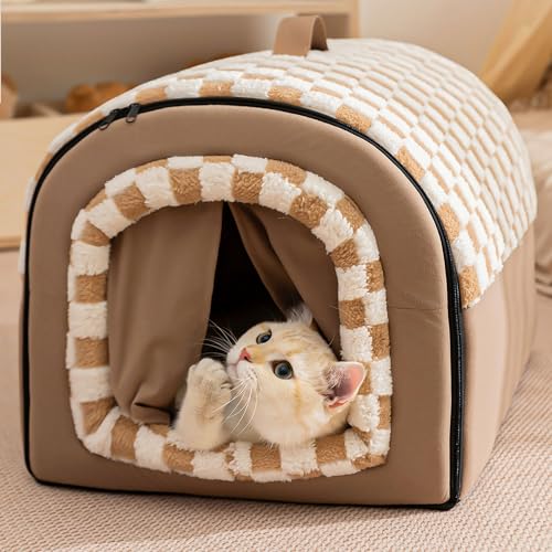 Casetta portatile per cani di taglia grande, media e piccola, con tappetino double-face, cuccia per cani e gatti, auto-riscaldante, pieghevole 2 in 1, antiscivolo, tenda per animali domestici (35 x 30