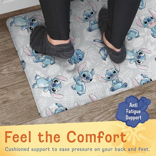 Image of Disney Stitch Anti-Fatigue Kitchen Mats for Floor, 17x47, Non-Slip | 12mm PVC foam cushions feet and back, water resistant, wipes clean, won't compress or crack over time